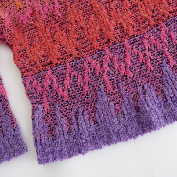 Vintage Haberdasher Purple, Pink, Orange, Red Knit & Yarn  Crewneck Sweater M - Picture 8 of 13